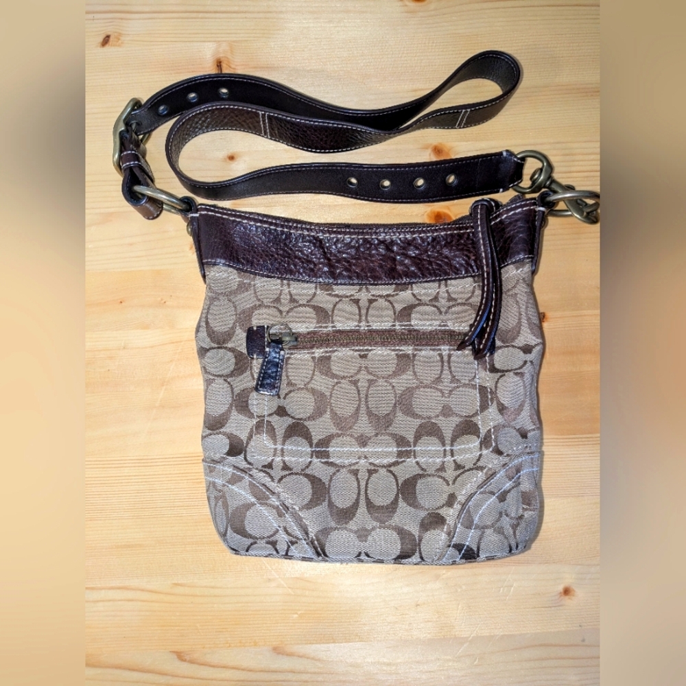 Coach Brown and Tan Signature Crossbody Bag